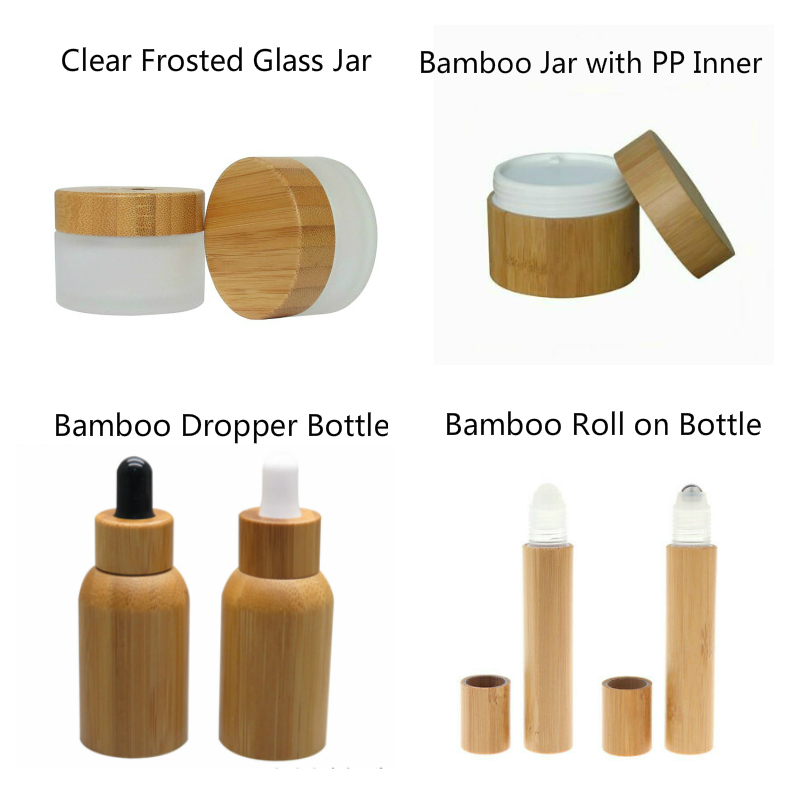 

Cosmetic 50pcs 50ml bamboo dropper bottle 50g frosted clear glass jar 50g bamboo jar with pp inner 15ml perfume roll on bottles