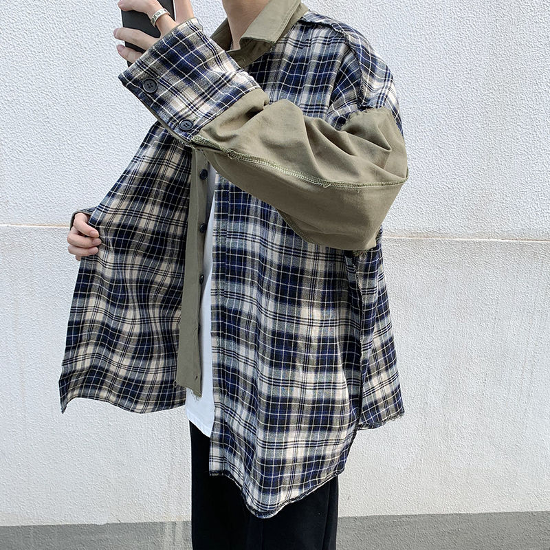 

Cotton Plaid Jacket Men's Fashion Retro Casual Double-sided Wear Jackets Mens Streetwear Loose Hip-hop Bomber Jacket Men M-5XL, Black