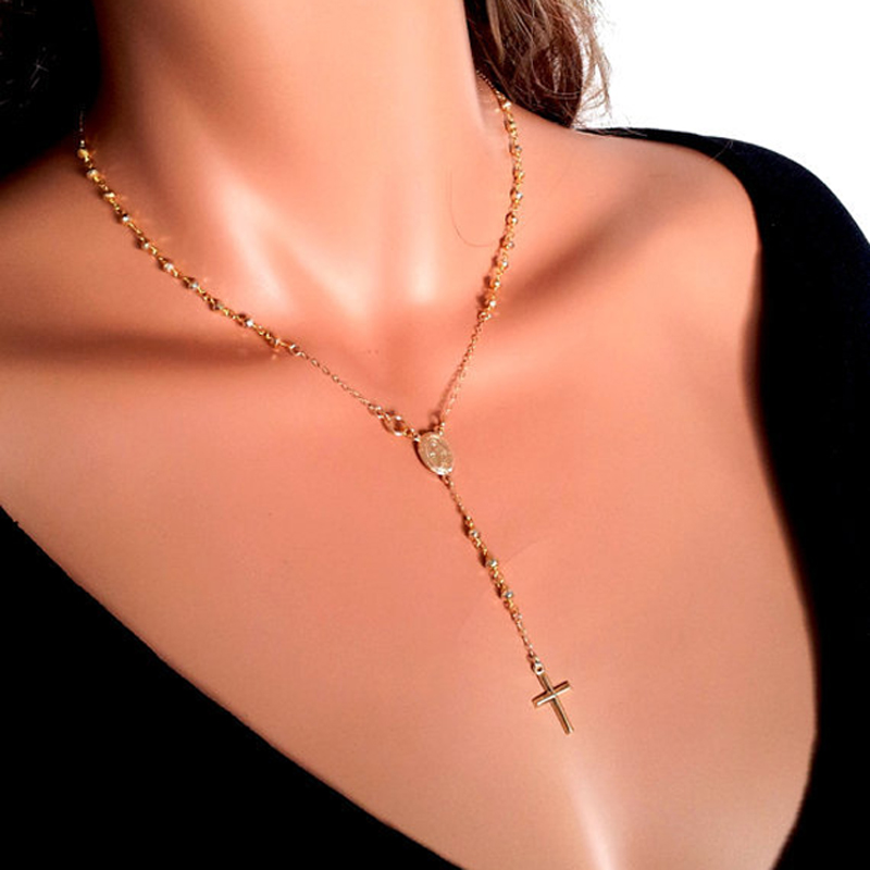 

Tisnium Ms Necklace Jesus Cross Pendant Long Necklace Bohemian Style Beads Chain Sweater Tail Chain Woman Jewelry Choker Link