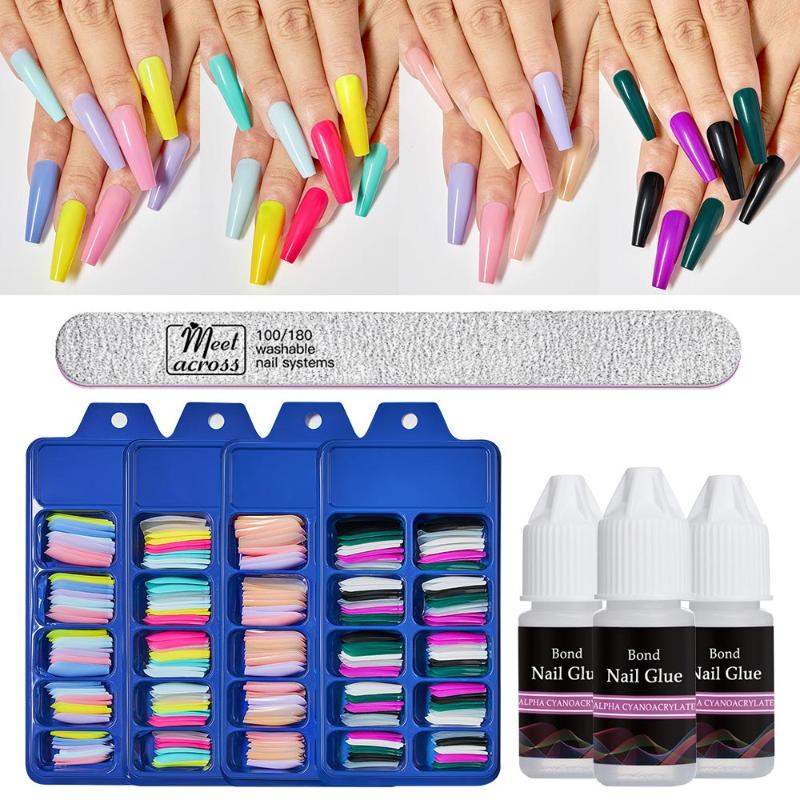 

Colorful Acrylic UV Gel False Nail Art Tips Full Tips French Nail Fake Nails Manicure Practice Display Design Set DIY Tool, Dq09499