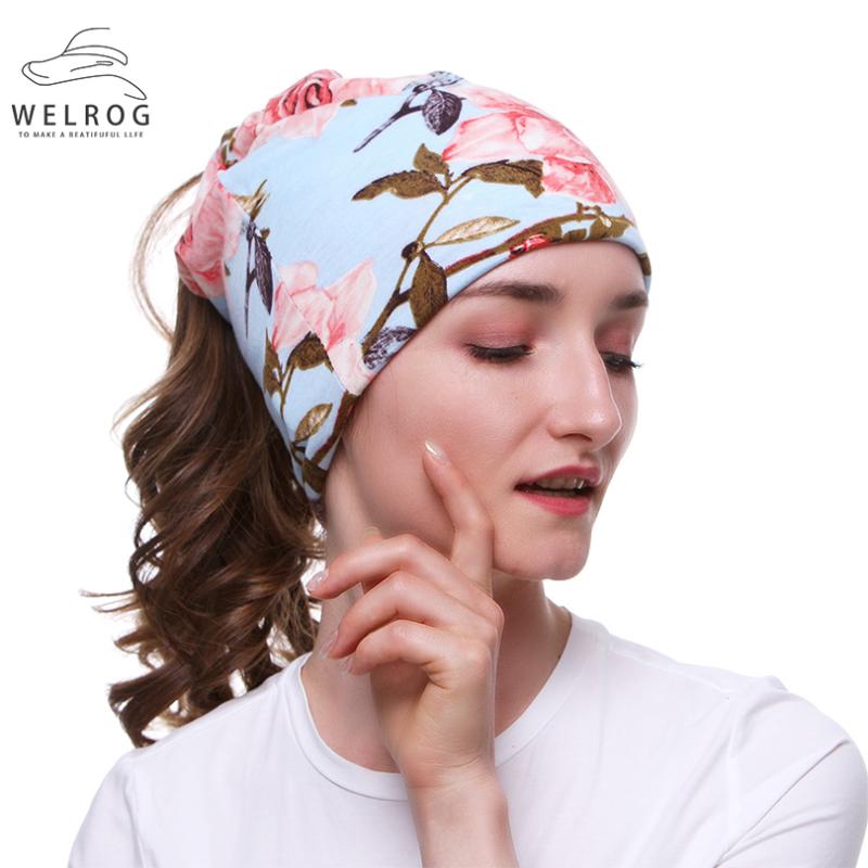 

WELROG New Sports Viscose Turban Caps Fashion Dot Floral Leaves Breathable Hats Dual-use Skin-friendly Viscose Headscarf Muffler
