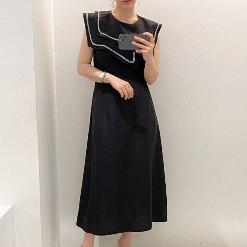 

Elegant Women Little Black Long Dress Summer Sleeveless Sundress Korean Chic Office Lady Clothing One Piece A Line Maxi Dresses