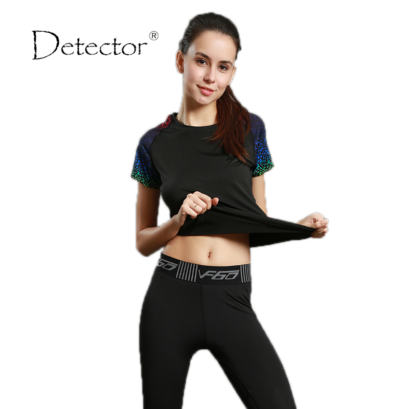 

Detector Detector Women T Shirts Quick Dry Short Sleeve Compression Tights Running Fitness Gym Tops, Black