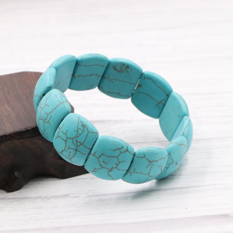 

Charms Stones Turquoises Strand Wrap Bracelet Handmade Boho Bracelets for Women Elastic Bangle Man Unisex Couples Jewelry B254