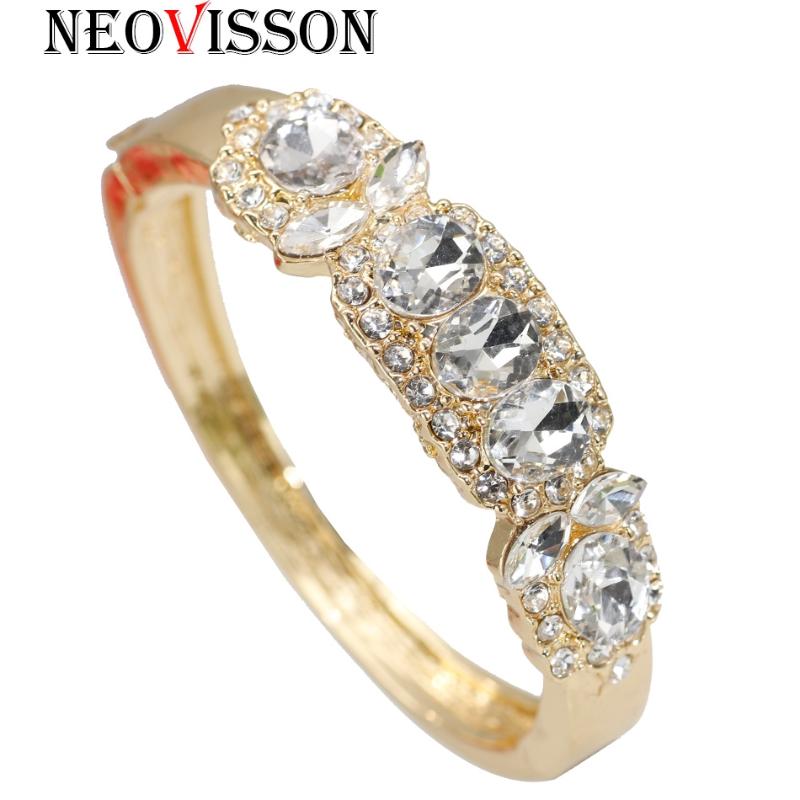 

NEOVISSON Gold Color Moroccan Crystal Bangle For Women Wedding Jewelry Cuff Bracelets Bridal Gift