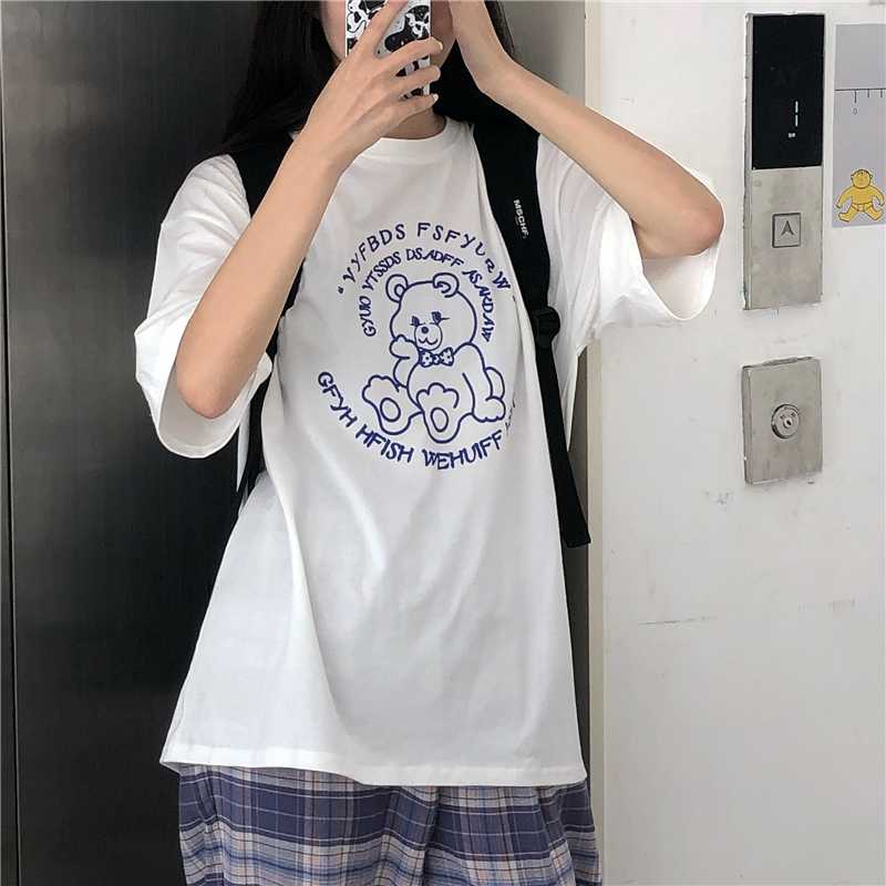 

Vintage Bear Letter Ins T-shirt Women's T-shirts Tops Japanese Kawaii Ladies Ulzzang Female Korean Harajuku Clothes For Women, Black