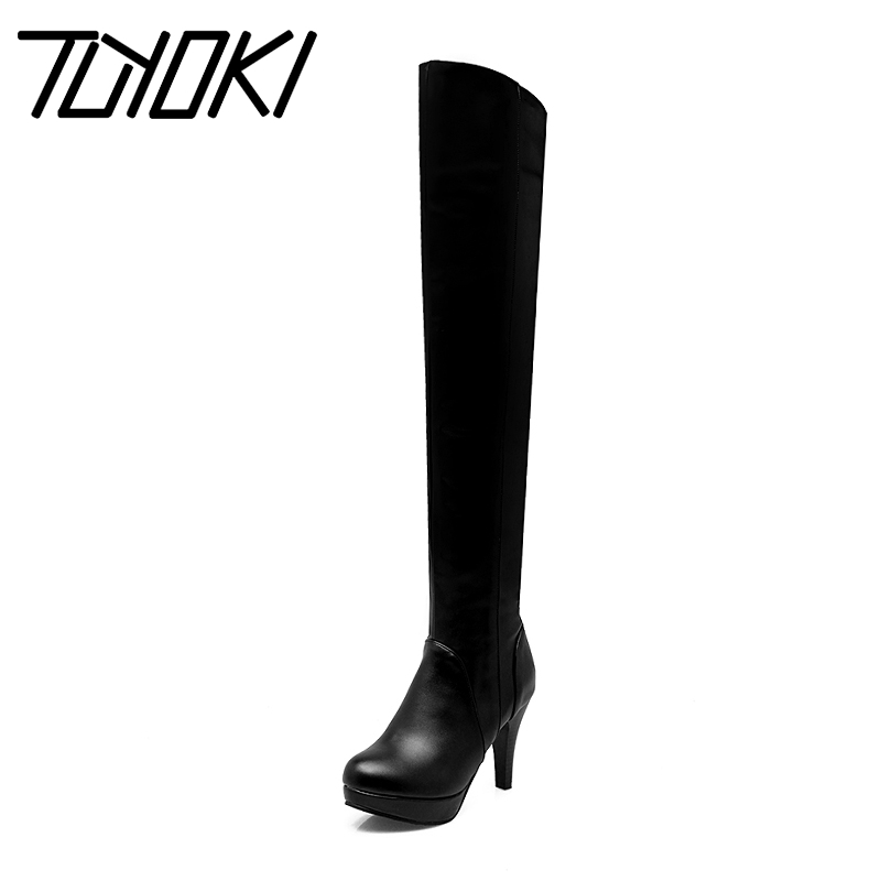 

Tuyoki Winter Warm Women Over The Knee Boots Platform High Heels Shoes Pu Leather Women Thigh High Boots Plus Size 34-45, White