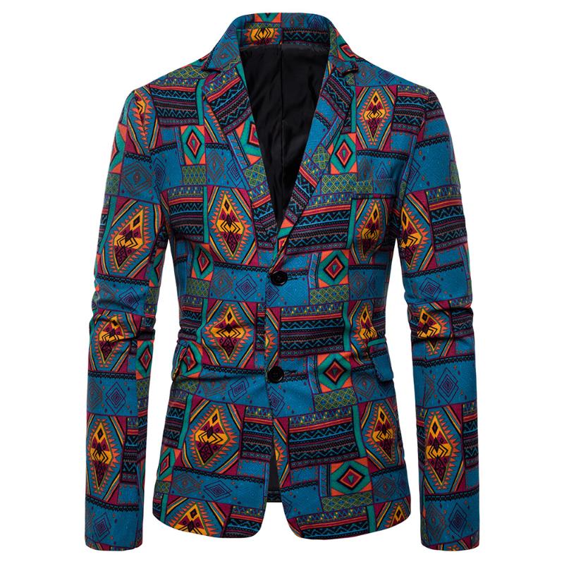 

men jacket blazer men's ethnic style printed slim shape after the middle slit male blazer, X14