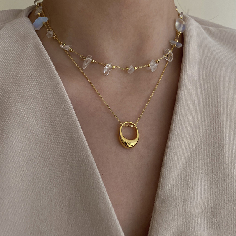 

Peri'sBox 2 Designs Clear Natural Stone Choker Necklaces Hollow Chunky Circle Necklaces for Women Minimalist Irregular Necklace