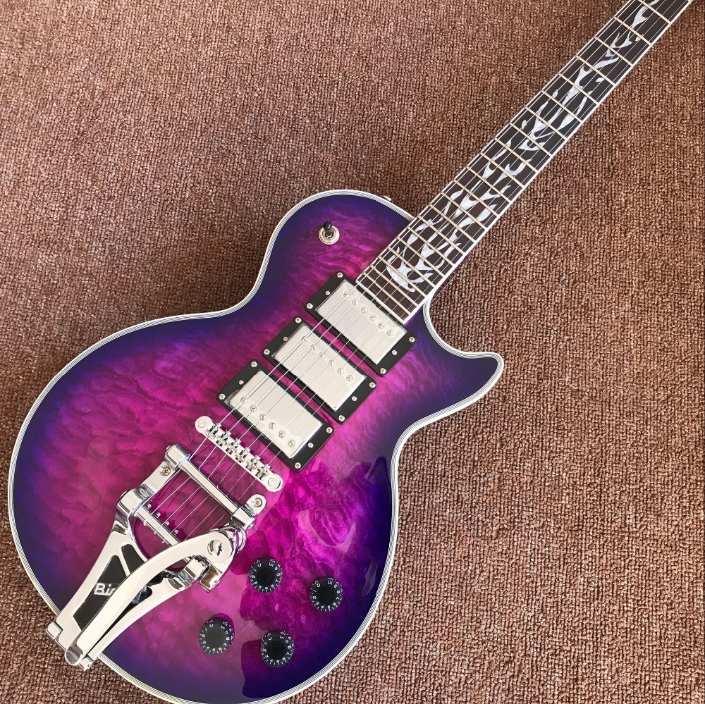 

Classic shop Custom Jazz Electric guitar,Mahogany body gitaar,purple color flame top guitarra,1 piece and body.vibrato system