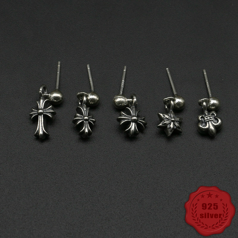 

S925 Sterling Silver Stud Earrings Exaggerated Personality Fashion Retro Simple Cross Anchor Shape Punk Hip Hop Jewelry Gift for Friends