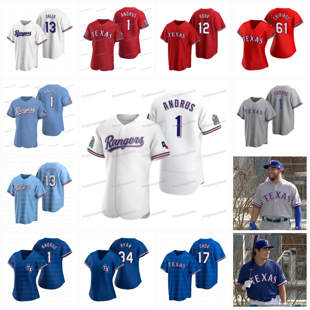 

Texas 2020 INAUGURAL Joey Gallo Shin-Soo Choo Corey Kluber Danny Santana Elvis Andrus Rougned Odor DeShields Jersey, Red flex base mens s-3xl