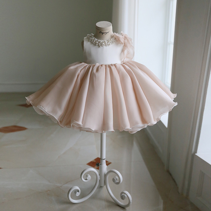 

New Baby Christmas Gown Sequins Beads Lace Bow Girl Kids Baptism Dresses Infant Newborn Girl Christening 1 year Birthday Gowns, As picture