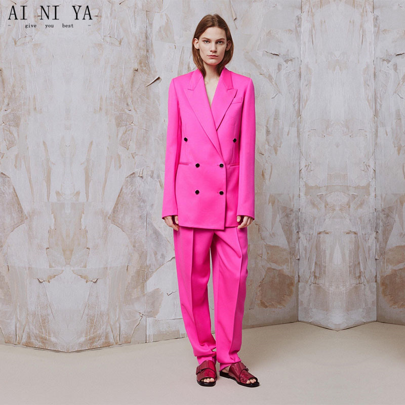 

Business Suits Formal female Office Work Wear 2 Piece Sets Double Breasted Slim Uniform Designs Blazer Custom Made, Black