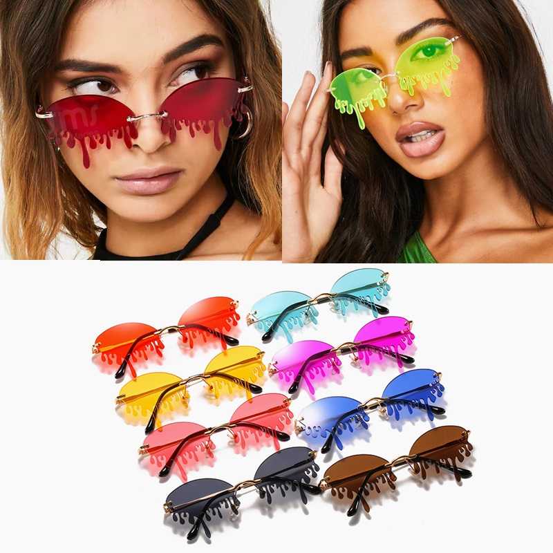 

Wholesale Rimless Sunglasses Women 2020 Fashion Unique Tears Shape Candy Color Female Gafas Shades UV400 Oculos Feminino