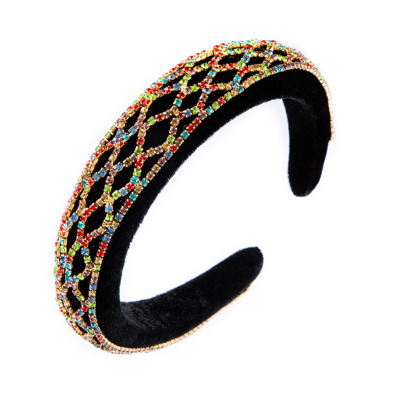 

New Coloured Thick Sponge Hairband Baroque Popular Rhinestone Hair Accessories Women White Golden Velvet Wide Bezel Headbands