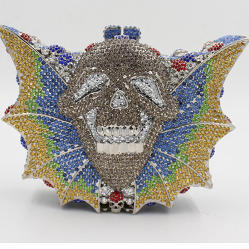 

Blue Evening Bags Party Clutch 2020 New Arrival Full Diamond Evening Bag With Skull Shape Luxury Ladies Pure Female Handbags, Black