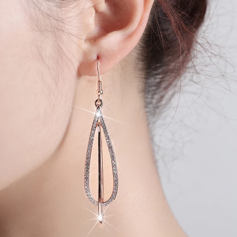 

MOONROCY Rose Gold / Silver Color Long HooK Earring Wholesale Waterdrop Simple Jewelry for Women Female Dropshipping Wholesale