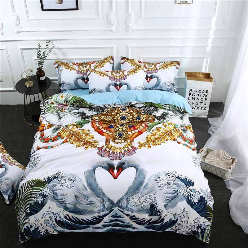 

Modern Luxury Bedding Set 3 Pcs Swan Pattern 3D Printed Soft Comfortable Duvet Quilt Cover Set Pillowcase Matching Sheet Textile, Bed sheet