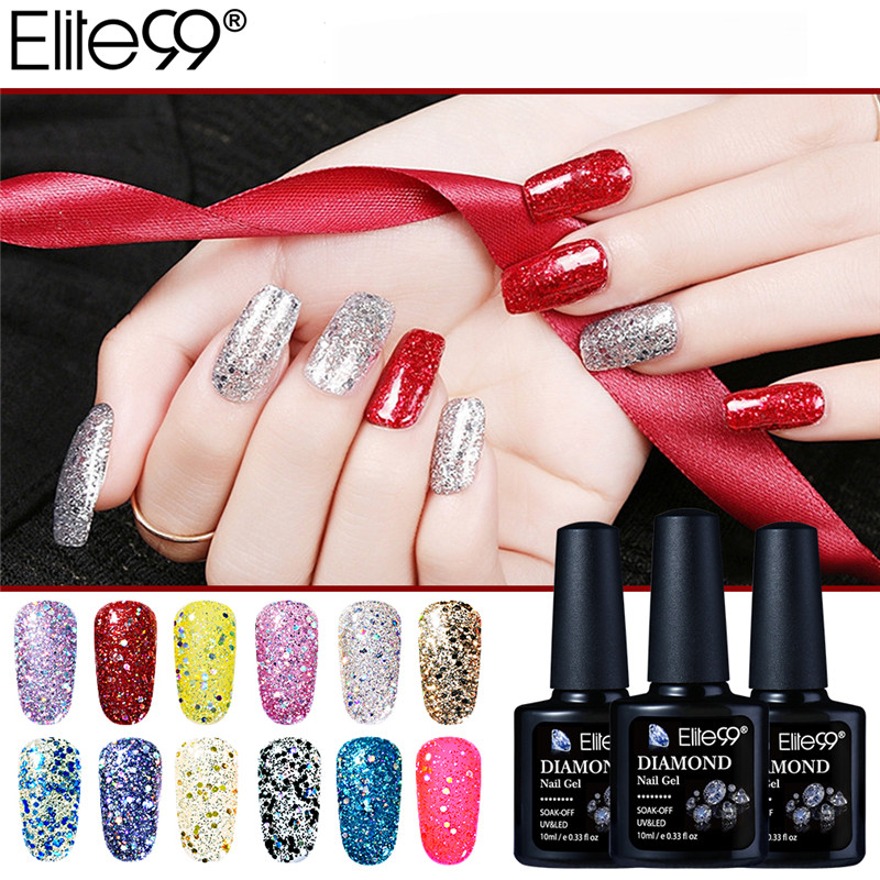 

Elite99 Nail Art Design 30Color 10Ml Soak Off Enamel Gel Polish UV Gel Nail Polish Lacquer Diamond No Wipe Top Color, 21