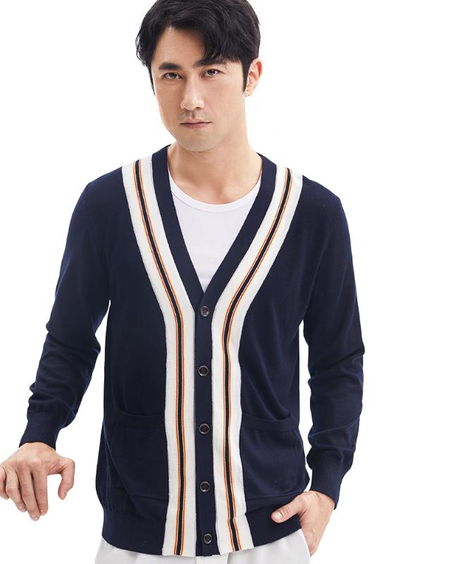 

Zhili Men' Knit Striped Button Down Lightweight Cardigan Sweater, Navy blue
