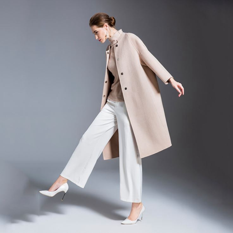 

Winter Woolen New Handmade Female Overcoat wool Double Face Cashmere Jacket Women Autumn Ladies Outerwear Black Long Medium Coat, Color same picture