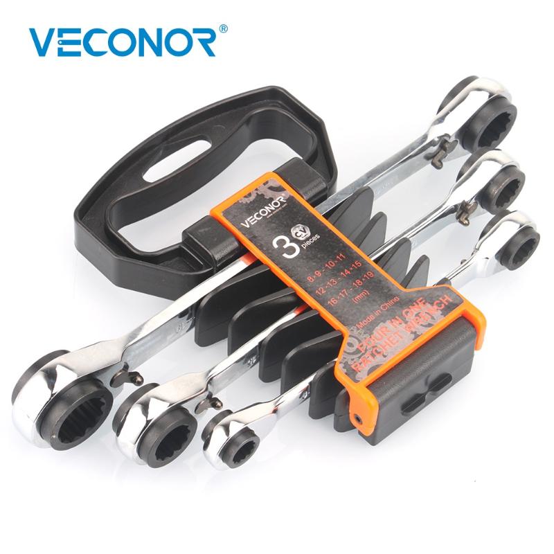 

3PCS Ratchet Wrench Spanner Set of Keys 72T Ratcheting CRV Steel Full Polish A Set of Reversible Multitool Rack Packed