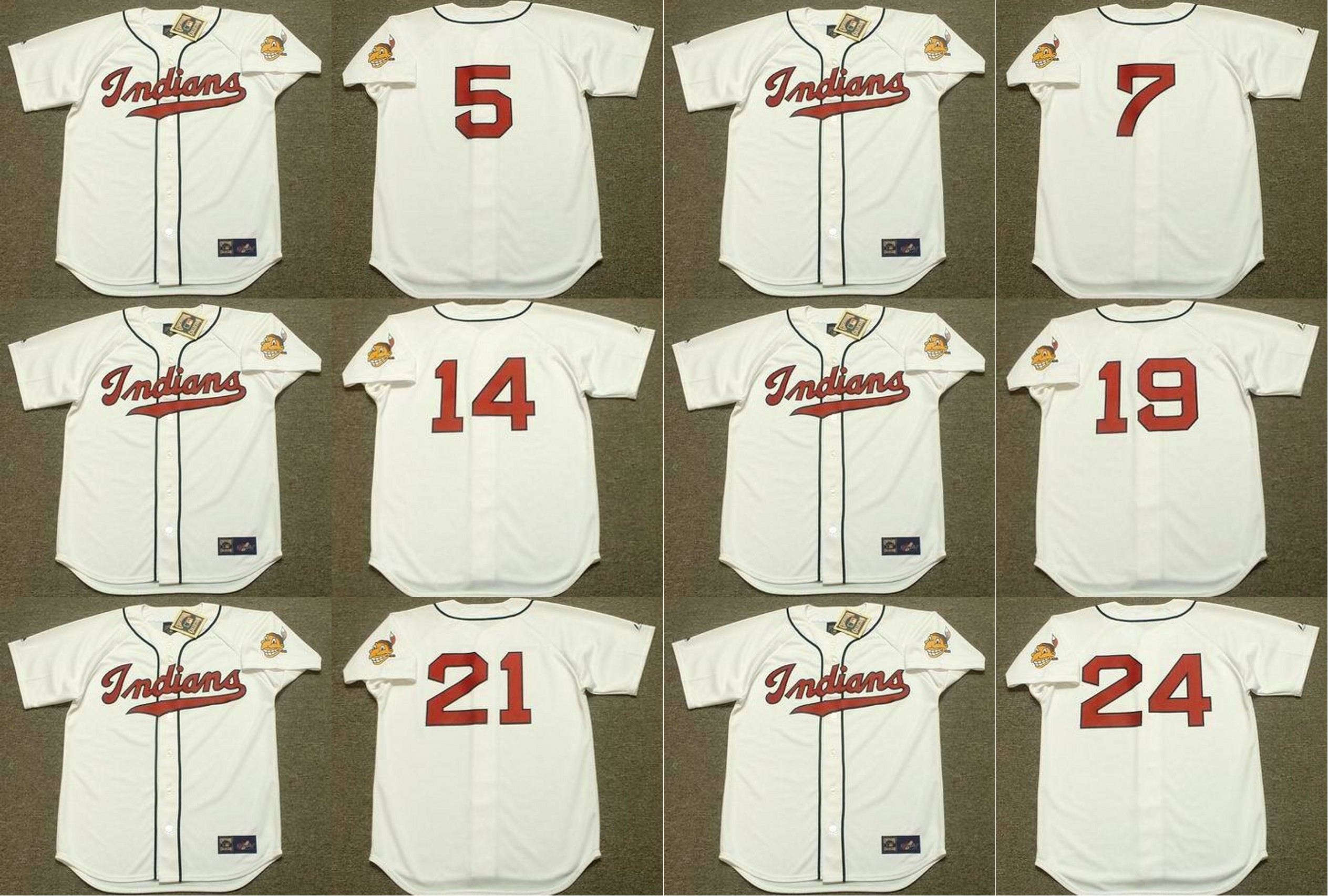 

Cleveland 24 EARLY WYNN 14 LARRY DOBY 19 BOB FELLER 7 AL ROSEN 5 LOU BOUDREAU 21 BOB LEMON 29 SATCHEL PAIGE baseball jersey stitched, Black