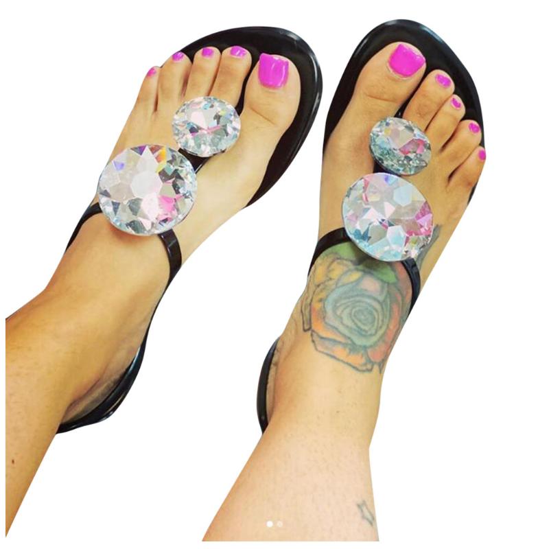 

Sagace Women Sandals Summer Flat Bottom With Rhinestones Fashion Simple Sandals Bohemian Style Non-slip Beach Females Shoes, Black