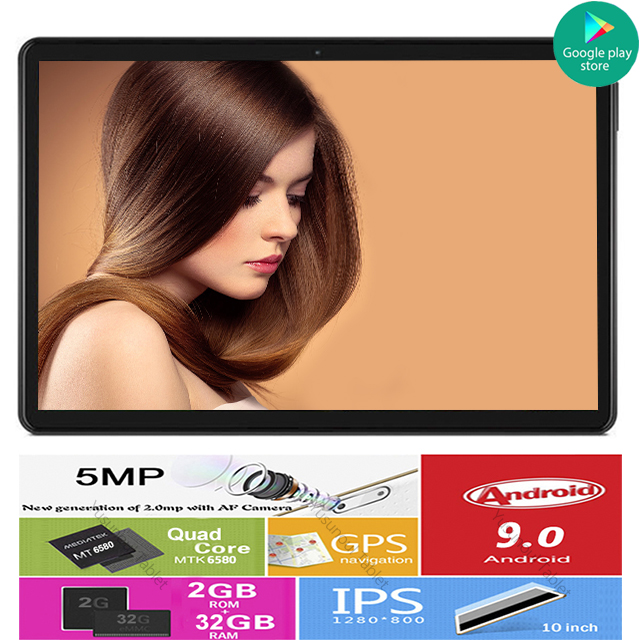 

Sales Android 9.0 Pie OS Google play 10 inch TABLET 3G Phone Call 32GB ROM Dual SIM Cards Wifi A-GPS IPS 2.5D Glass tablets PC, Black