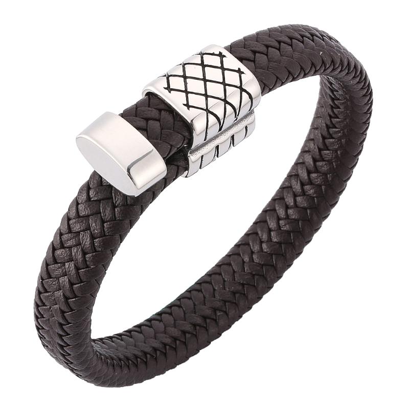 

Fashion personality men's woven brown / black leather bracelet Stainless steel magnetic buckle creative charm bracelet 7-SP0111