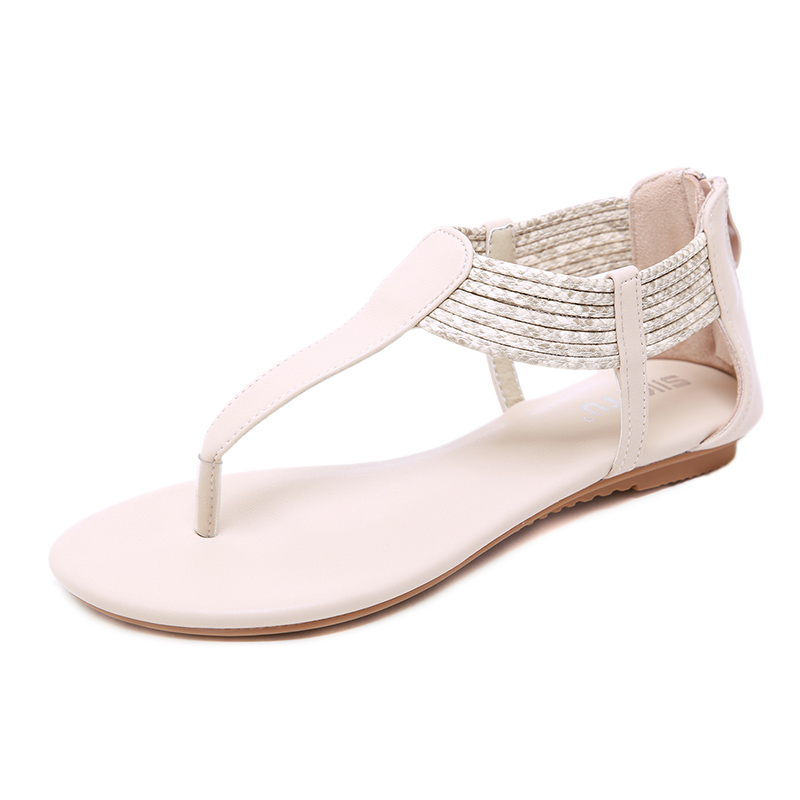 

Roman toe sandals female 2020 summer new national wind vintage snake pattern comfortable large size flat large size women's shoe, Beige