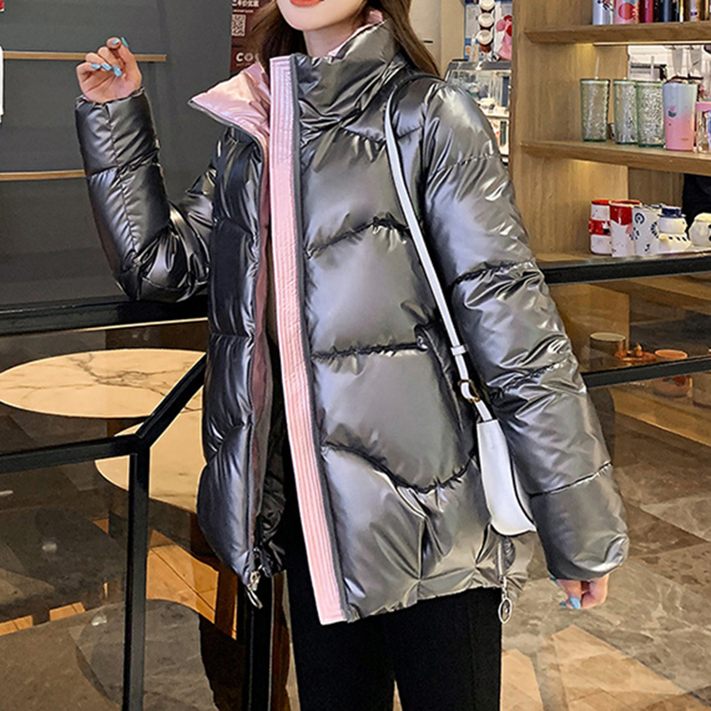

New Arrival Short Women Jacket Coat 2020 Glossy Warm Thick Stand Collar Women Winter Parkas Casaco Feminino CDR2402, Green