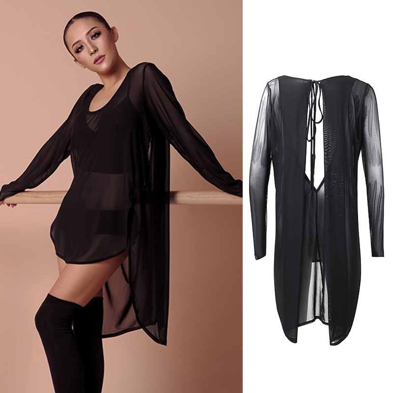 

Latin Dance Dress Adults Sexy See-Through Mesh Halter Top Tango Salsa Cha Cha Samba Rumba Wear Latin Practice Clothes DNV13537, Black