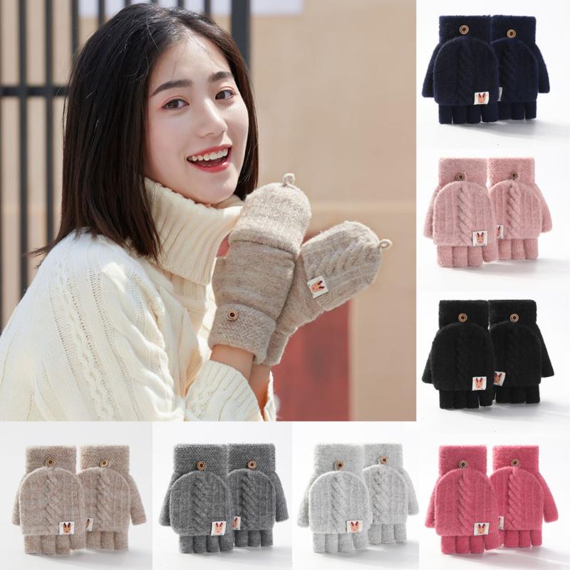 

Women's Knitted Winter Gloves Autumn Winter Warm Hand Warmer Flip Gift Soft Half Finger Mittens Glove Touch Screen Skiing Gloves