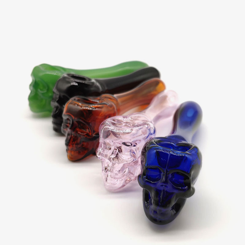 

hot Pyrex Oil Burner Pipes Thick skull Smoking Hand spoon Pipe 3.93 inch Tobacco Dry Herb For Silicone Bong Glass Bubbler