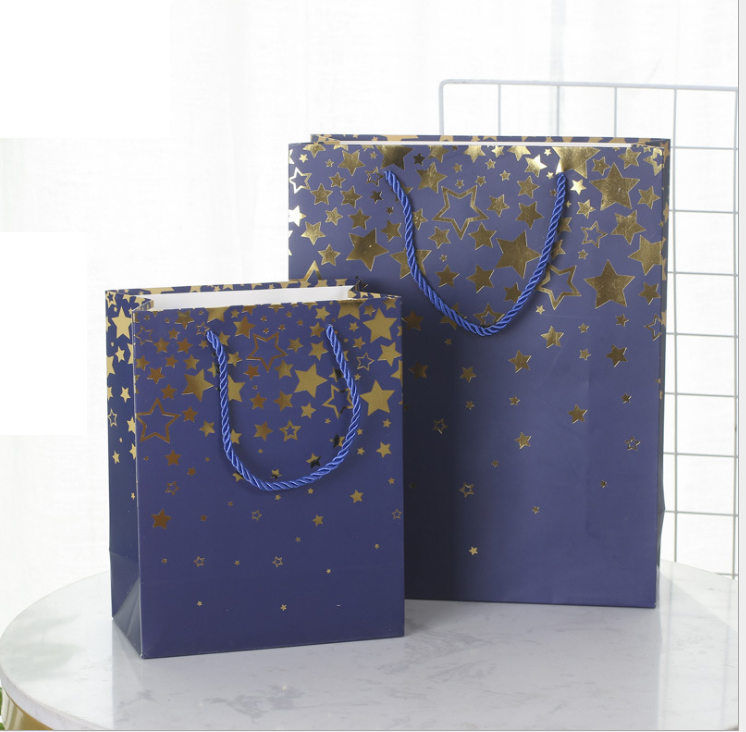 

Bronzing Star Gift Paper Bag, Cothing blue bags Party Wedding Day Christmas bags Chocolate Packagin Gift 96pcs/lot