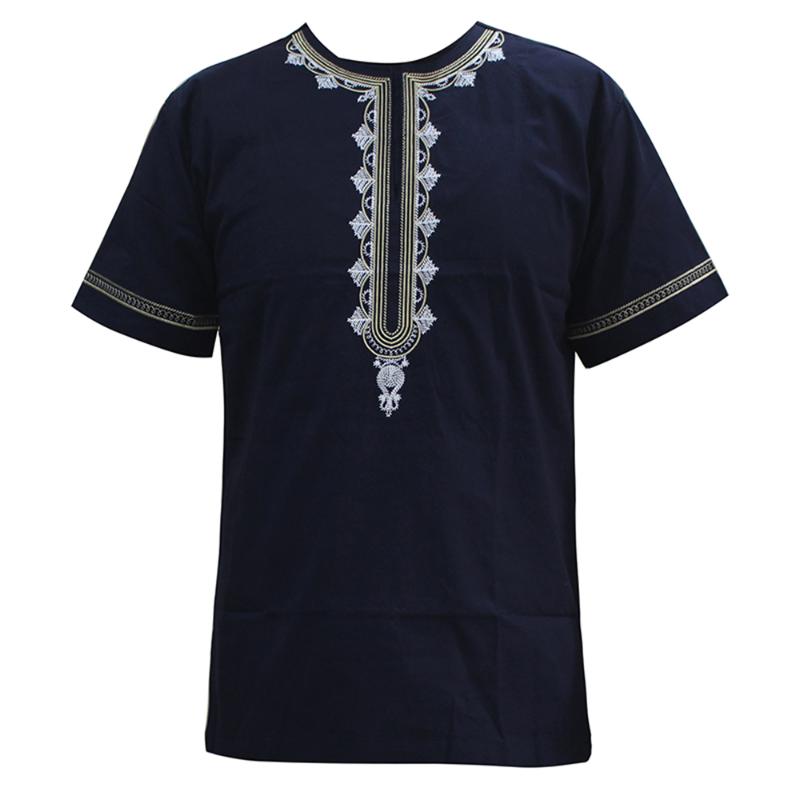 

African Clothes For Men Dashikiage African Casual O-Neck Appliques Short Sleeve Tops Shirt