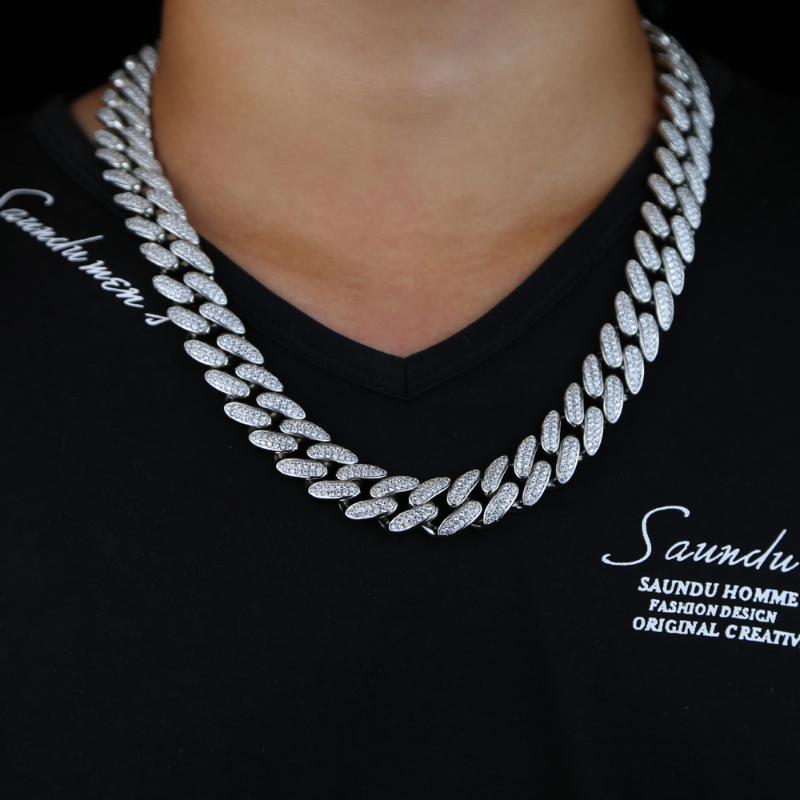 

18mm width hip hop men necklace with bling cz mirco paved big heavy Miami cuban link chain for boys choker cool necklace