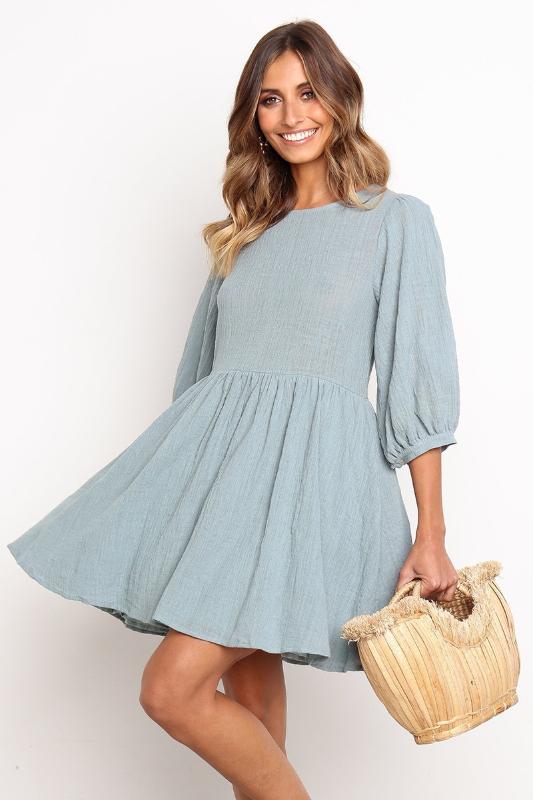 

Fashion Summer Women Sashes a Line Party Dress Ladies Lantern Sleeve O-neck Elegant Cotton Linen Dress Women Midi Dresses, Pink