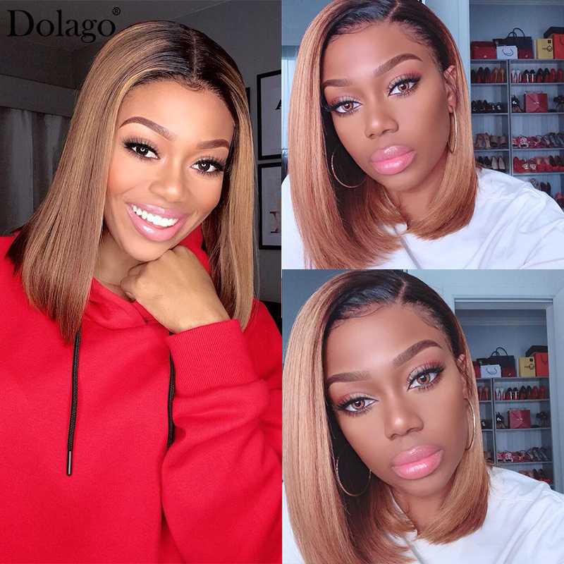 

1B/27 Lace Front Human Hair Wigs Blunt Cut 13x4 Bob Human Hair Wig Short Ombre Blonde Lace Front Wig Straight Colorful Dolago, P1b/27