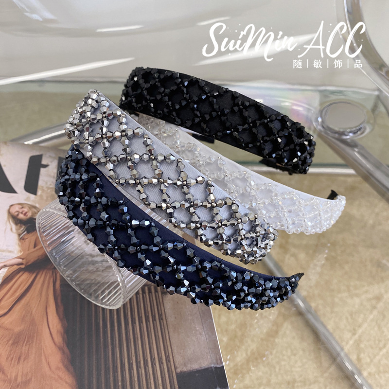 

South Korea Crystal Beaded Bracelet Hair Bands Vintage Hand-woven Large Rims Headband Super Shiny New Style Fashion Face Wash Ha