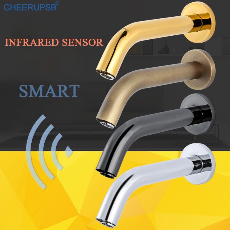 

Infrared Motion Sensor Faucet Bathroom Wall Mounted Touchless Tap Modern Silver Gold Basin Faucets Washbasin Induction Torneiras