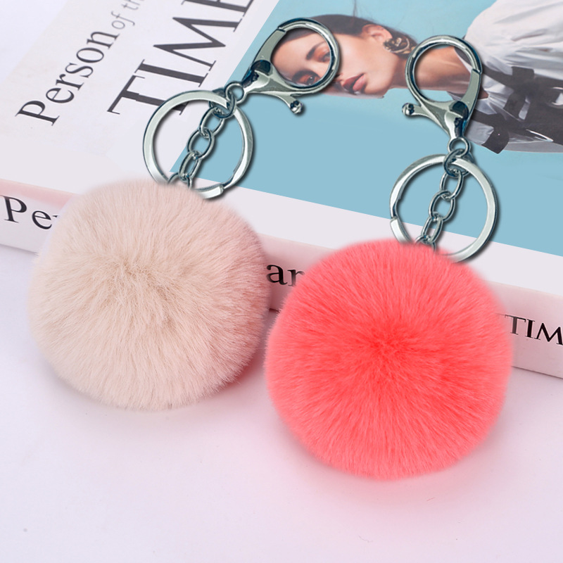 

White K silver lobster clasp 8cm imitation rex rabbit fur ball pendant female bag fur ball imitation fur jewelry keychain wholesale