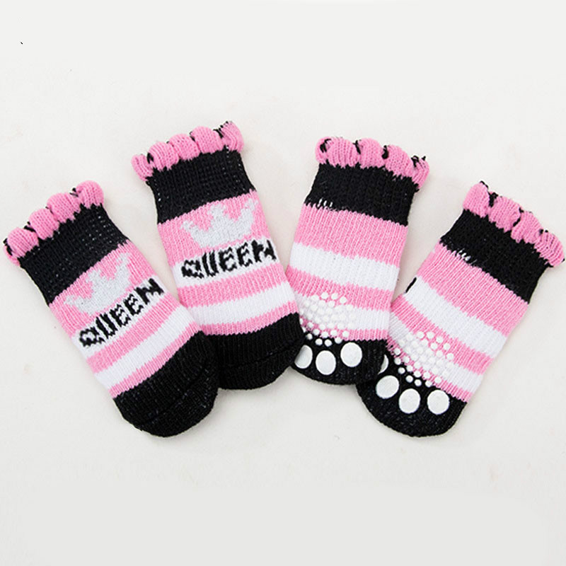 

4Pcs Warm Puppy Dog Shoes Soft Pet Knits Socks Cute Cartoon Anti Slip Skid Socks Small Dogs Breathable Pets Supplies Colourful