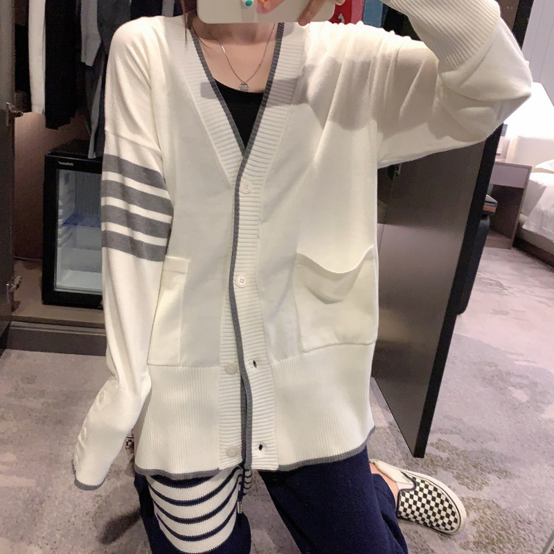 

815 Free Shipping 2020 Autumn Brand Same Style Regular Long Sleeve V Neck Cardigan Kint Sweate Women Clothes JIAXINGZUOLA, White;black