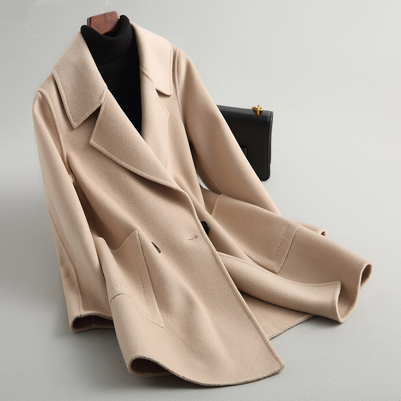 

Autumn Winter Jacket Women Double-side Woolen Coat Female Korean Wool Coats Vintage Pink Jackets Manteau Femme KQN88107 MY1977, Camel