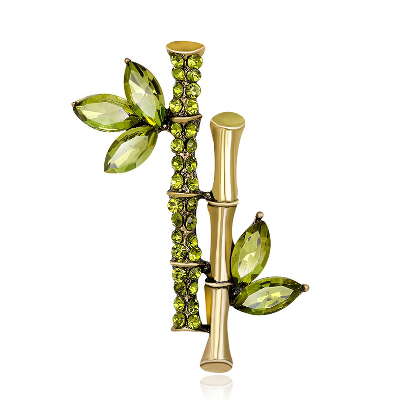 

Korean Trendy Simple Bamboo Alloy Rhinestone Brooch Pin for Women Men Cute Fashion Plant Cloth Hat Corsage Jewelry Accessories