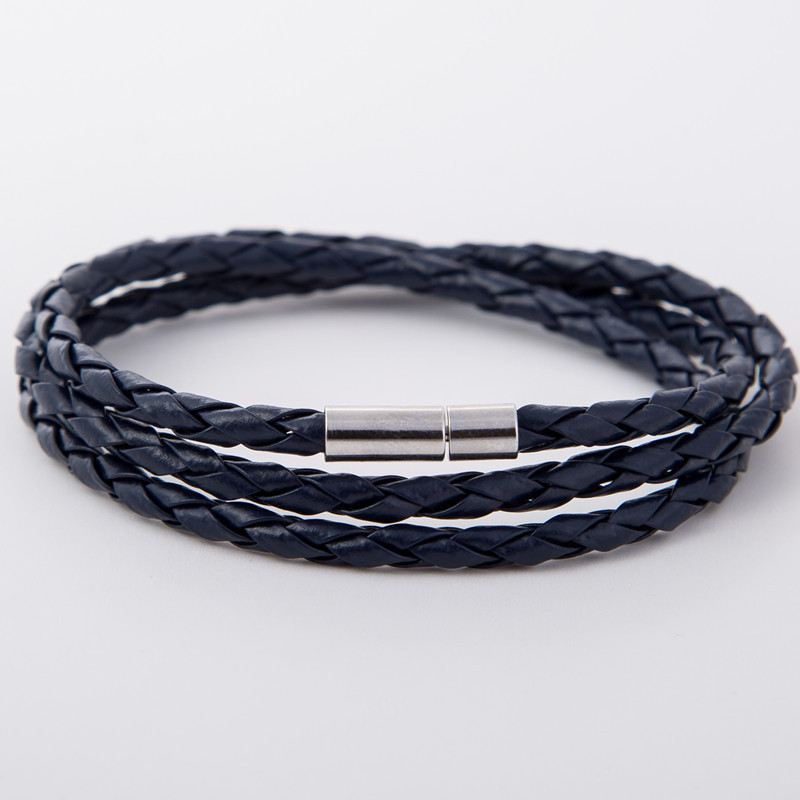 

dark blue retro Wrap Long leather couple bracelet Magnetic Clasp Men Women Braided Leather fashion sproty Chain link 3 laps