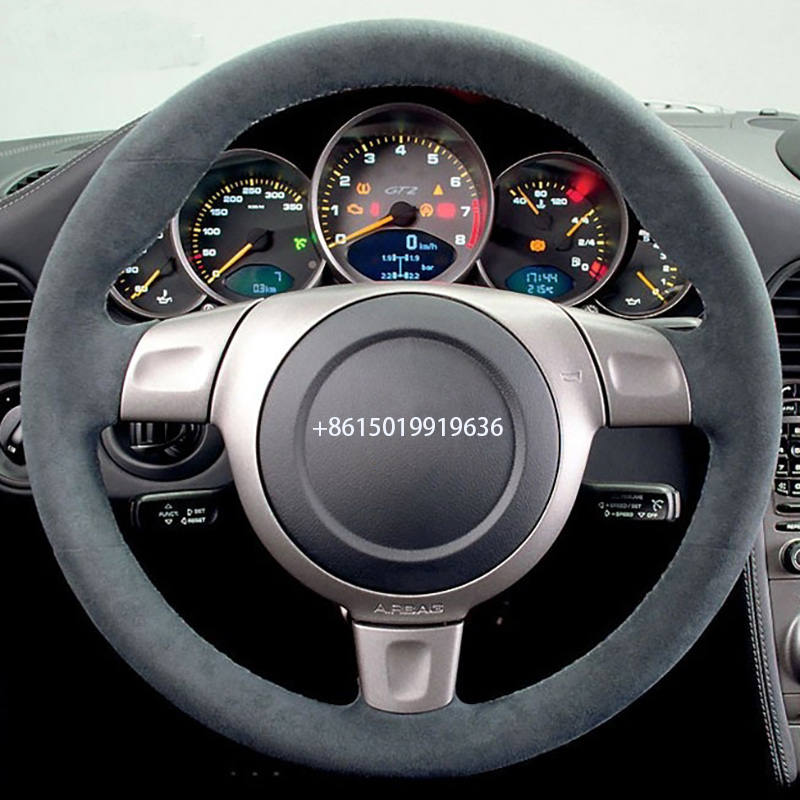 DIY Top Black Suede Car Steering Wheel Cover for Porsche 997 turbo 911 2006-image-580955646